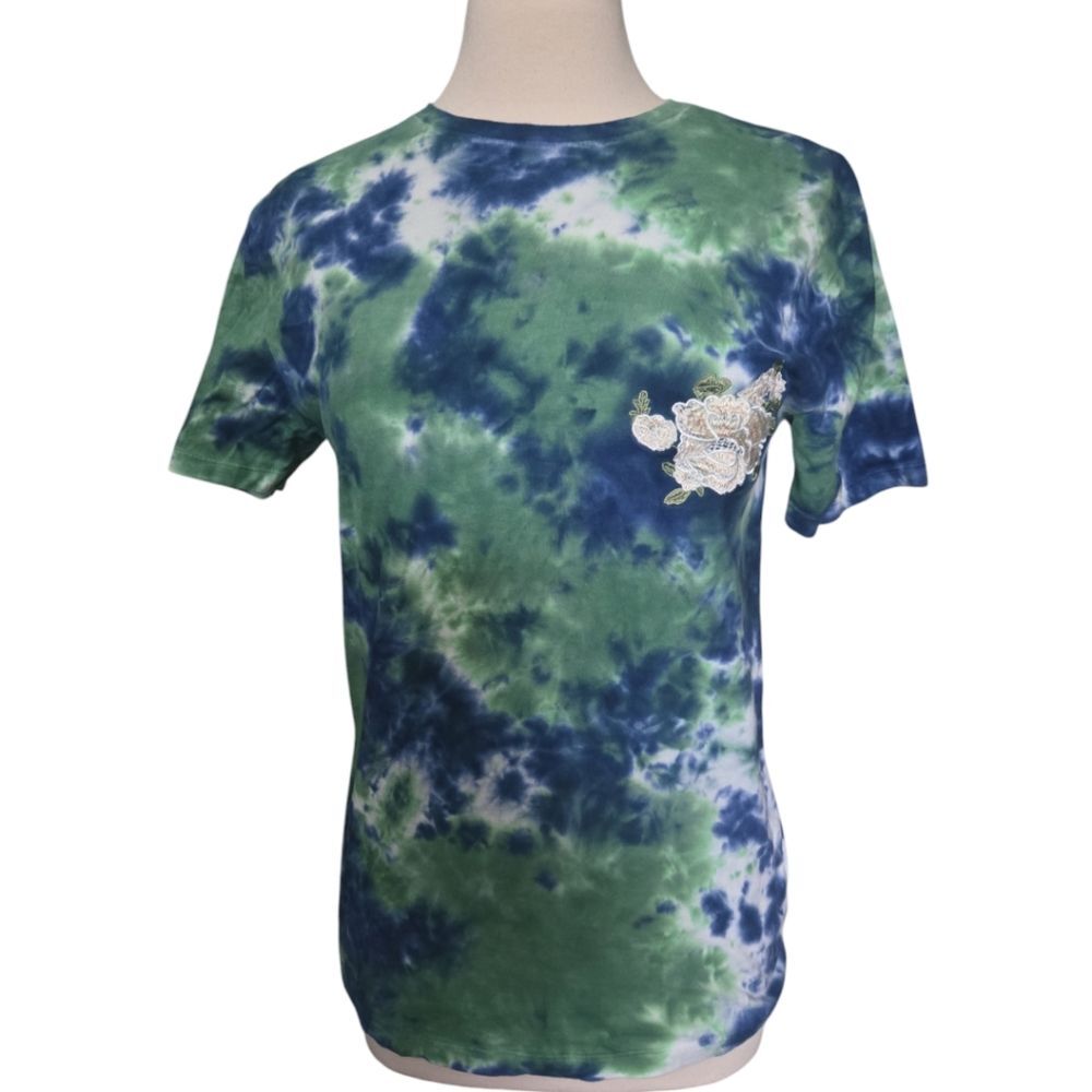 Royal Attitude Tie-Dye T-Shirt with Floral Patches - S